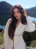 White V-neck Woolen Coat image 2