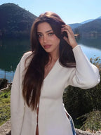 White V-neck Woolen Coat image 2