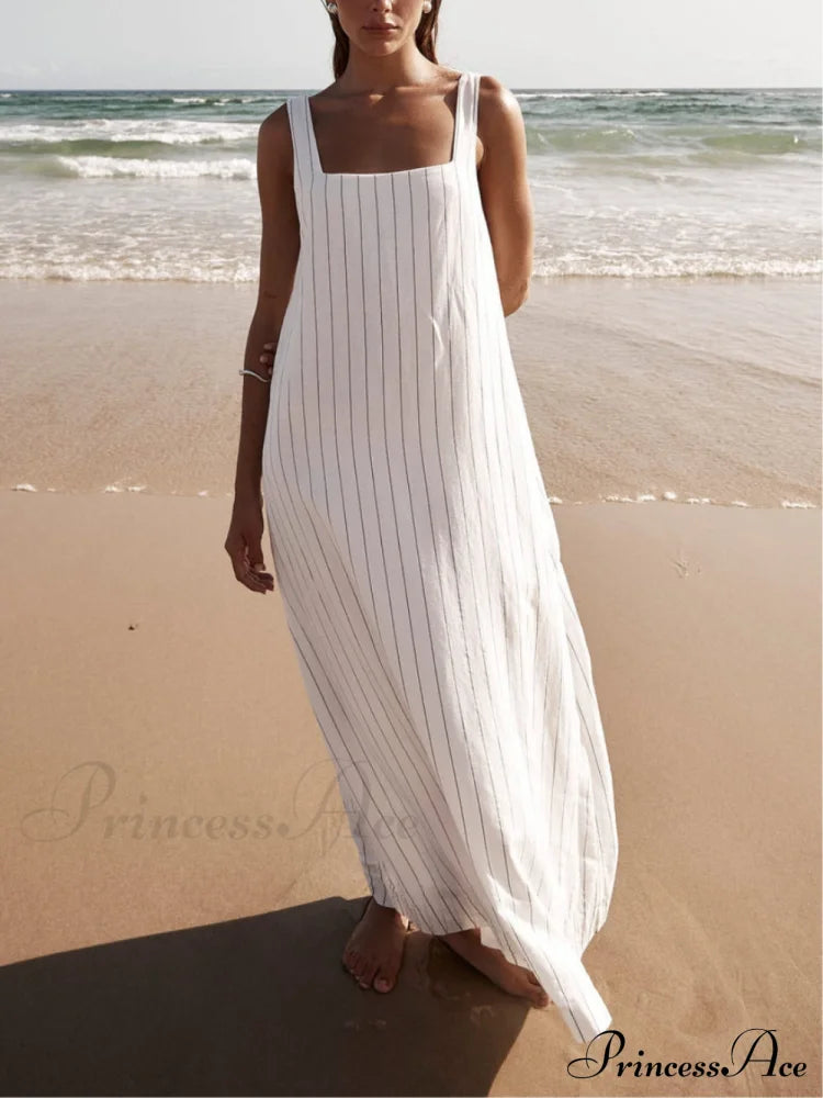 White With Charcoal Charming Pinstripe Maxi Dress image 3