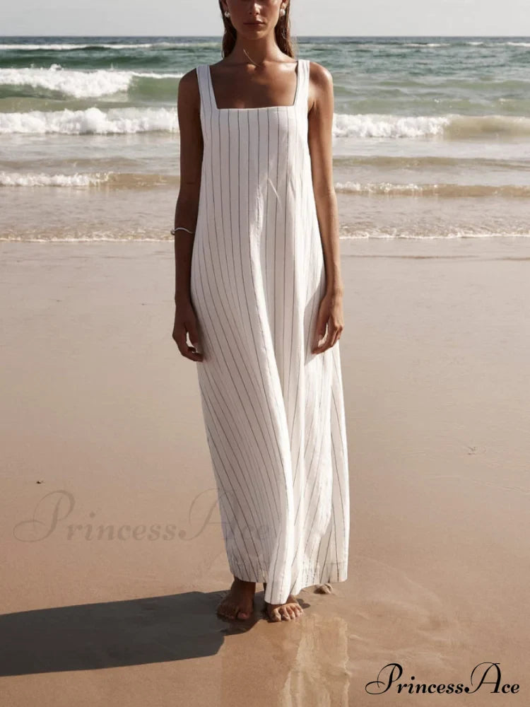 White With Charcoal Charming Pinstripe Maxi Dress image 2