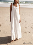 White With Charcoal Charming Pinstripe Maxi Dress image 1