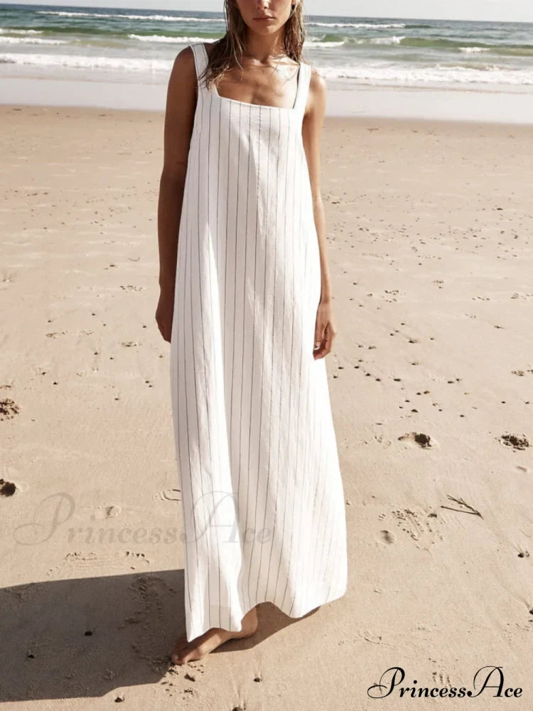 White With Charcoal Charming Pinstripe Maxi Dress image 1