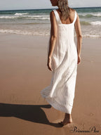 White With Charcoal Charming Pinstripe Maxi Dress image 4