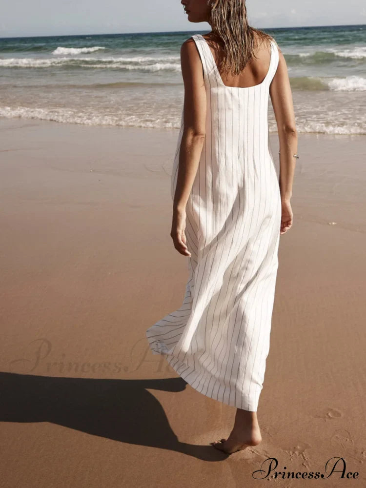 White With Charcoal Charming Pinstripe Maxi Dress image 4
