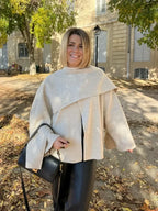 White Woolen Coat with Scarf Collar image 5
