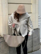 White Woolen Coat with Scarf Collar image 4