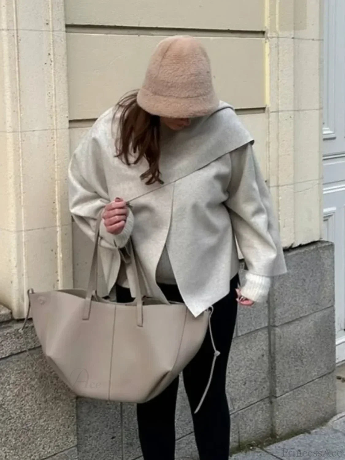 White Woolen Coat with Scarf Collar image 4