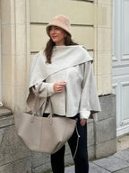 White Woolen Coat with Scarf Collar image 3