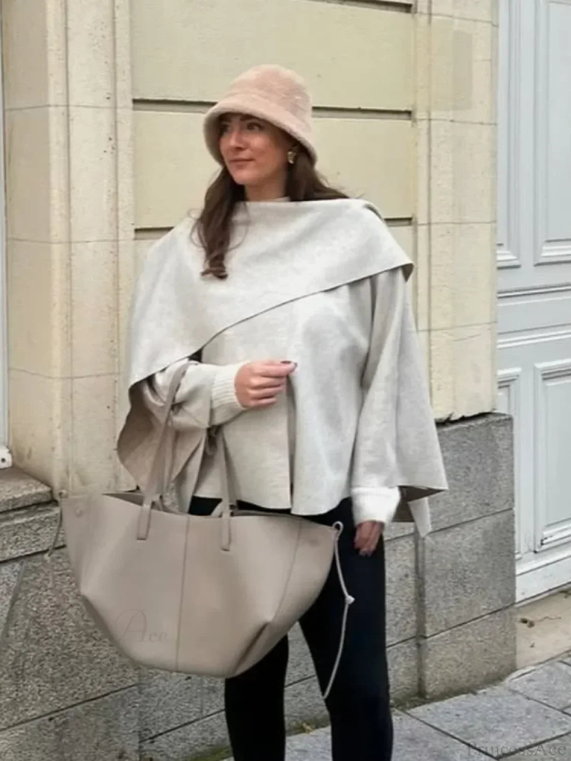 White Woolen Coat with Scarf Collar image 3