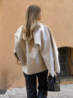 White Woolen Coat with Scarf Collar image 2