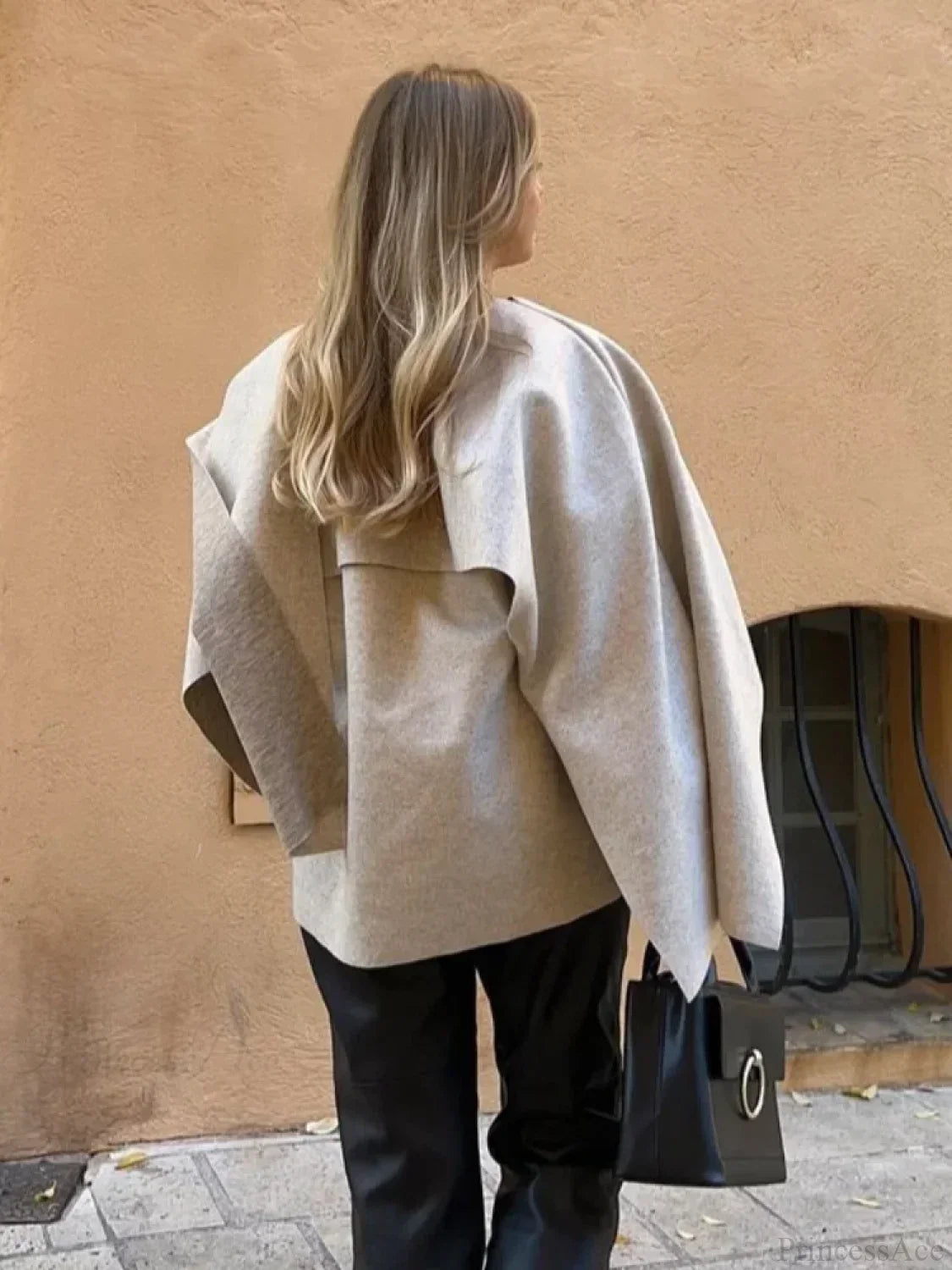 White Woolen Coat with Scarf Collar image 2