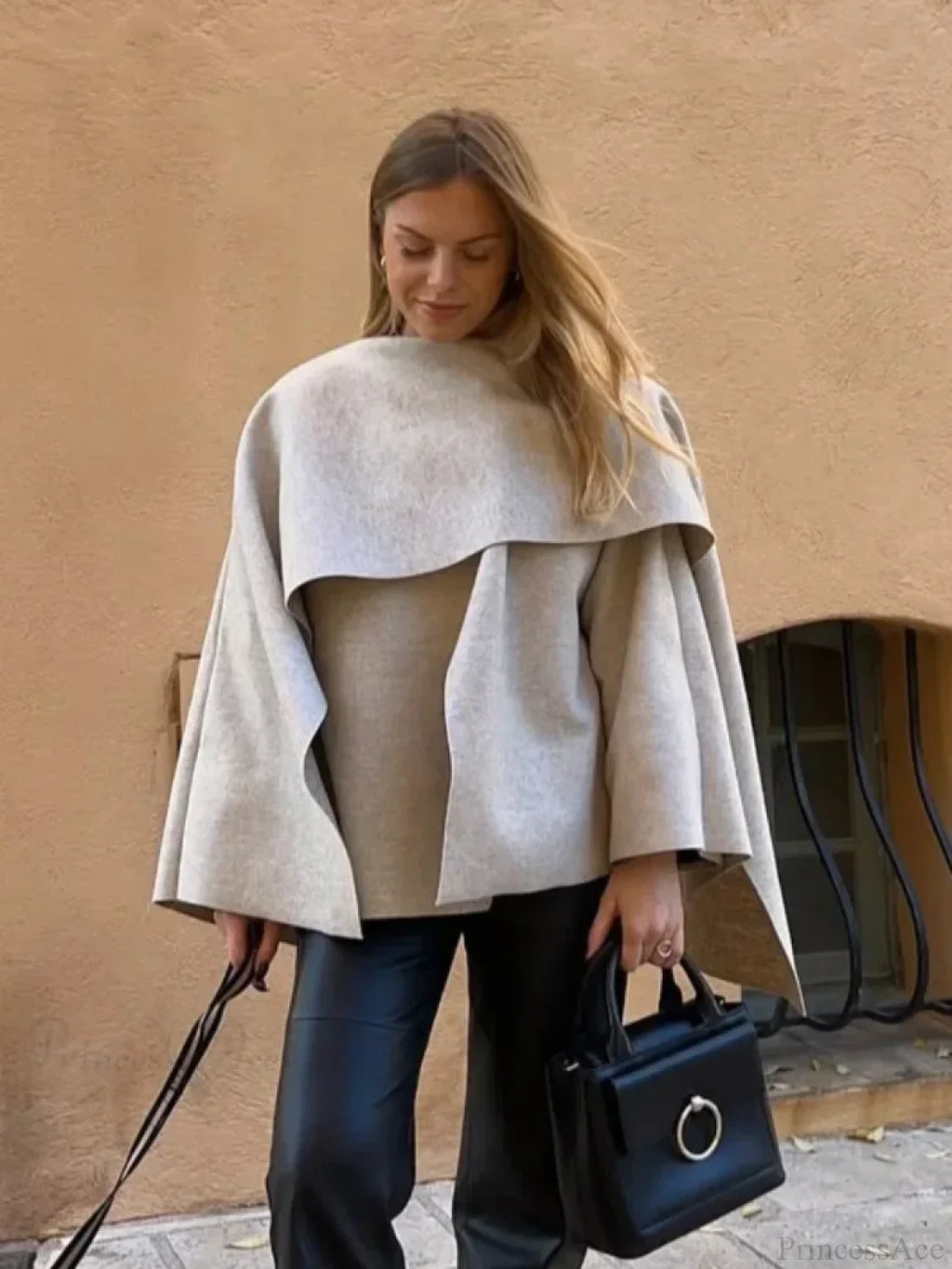 White Woolen Coat with Scarf Collar image 1