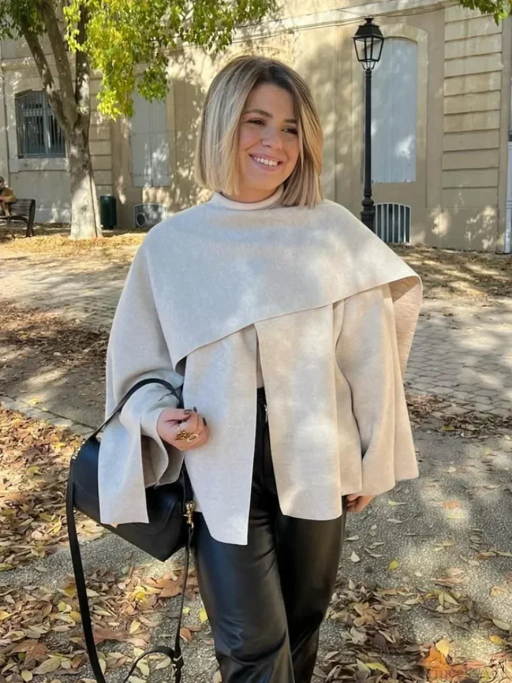 White Woolen Coat with Scarf Collar image 6