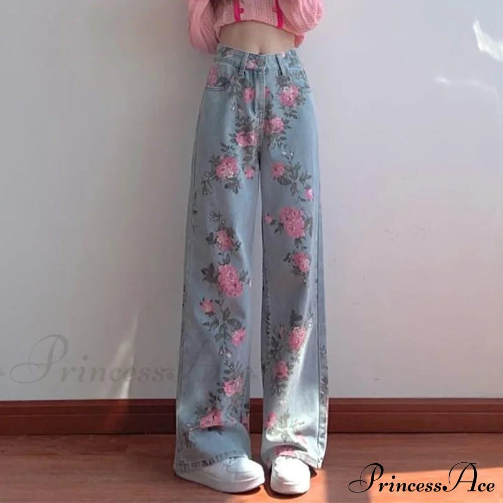 Wide High Waist Flowered Leg Jeans image 1