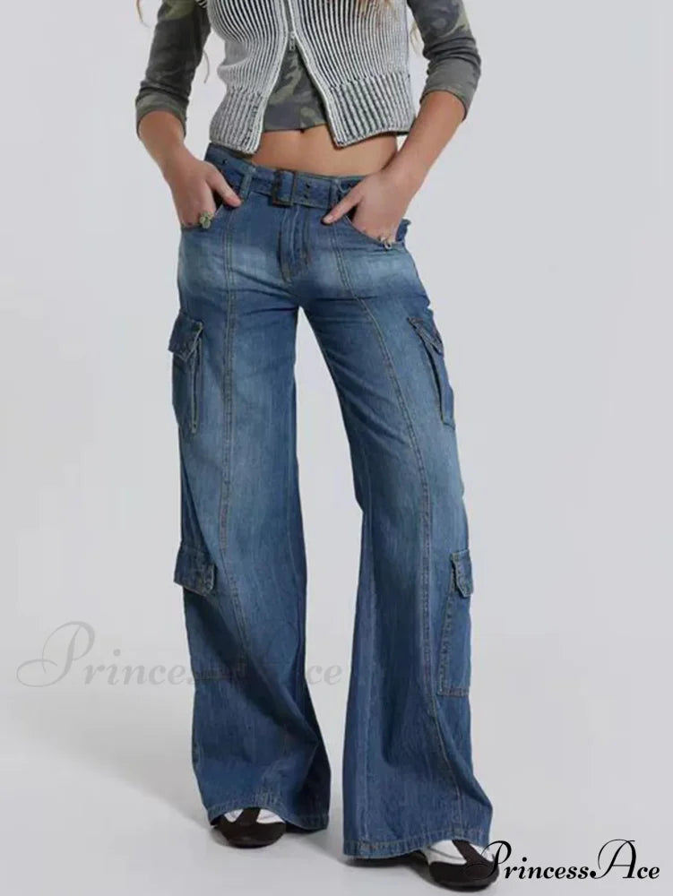 Wide Leg High Waist Patchwork Baggy Cargo Streetwear Y2k Vintage Denim Jean Stylish Loose High Waist Solid Color Casual Wild Wide Leg Multi Pockets Jean New Skinny Elastic Denim High-Waisted European American Style Pack Hip Pencil Jean image 6
