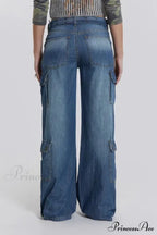 Wide Leg High Waist Patchwork Baggy Cargo Streetwear Y2k Vintage Denim Jean Stylish Loose High Waist Solid Color Casual Wild Wide Leg Multi Pockets Jean New Skinny Elastic Denim High-Waisted European American Style Pack Hip Pencil Jean image 5