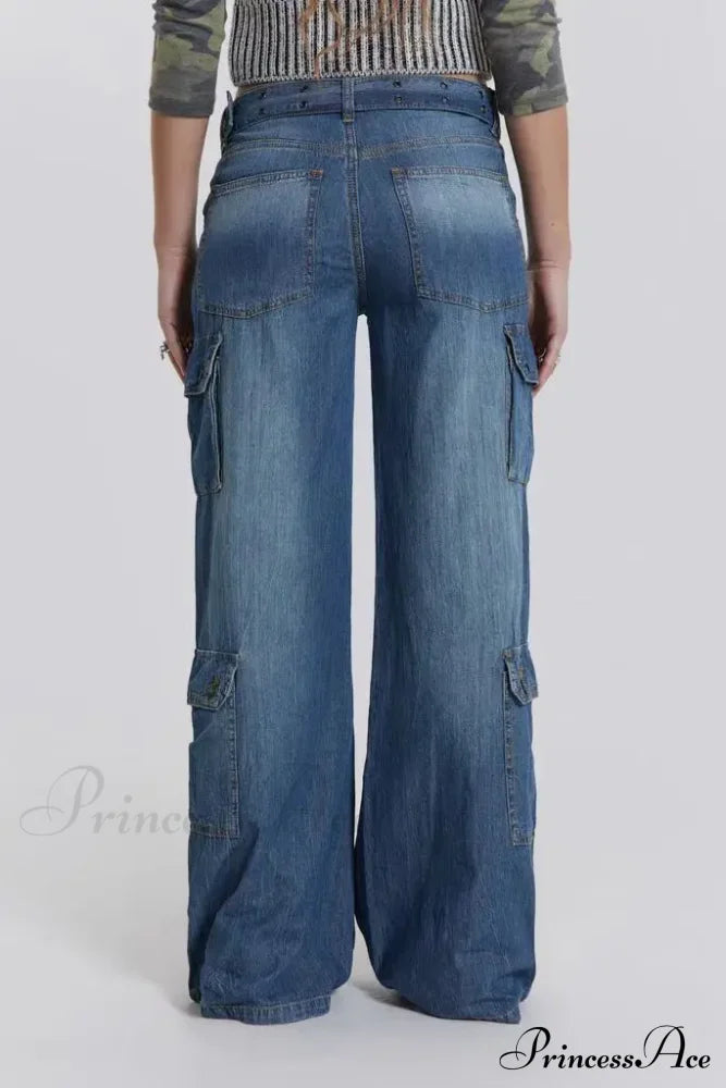 Wide Leg High Waist Patchwork Baggy Cargo Streetwear Y2k Vintage Denim Jean Stylish Loose High Waist Solid Color Casual Wild Wide Leg Multi Pockets Jean New Skinny Elastic Denim High-Waisted European American Style Pack Hip Pencil Jean image 5