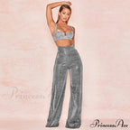 Wide Leg High Waist Vintage Bright Silk Casual Pants image 3