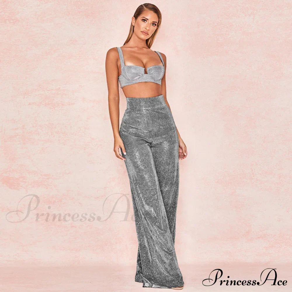 Wide Leg High Waist Vintage Bright Silk Casual Pants image 1