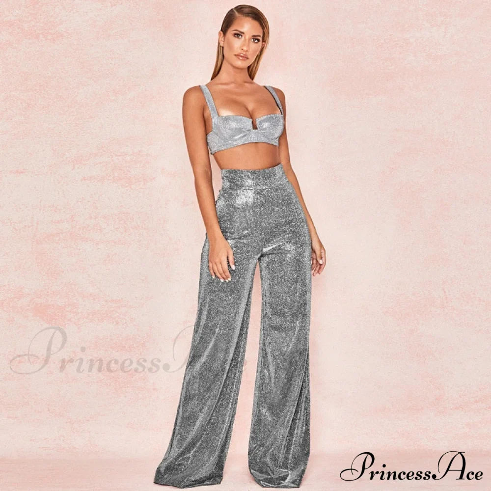 Wide Leg High Waist Vintage Bright Silk Casual Pants image 4