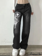 Wide Leg Oversize Y2K Patterned Baggy Winter Cargo Casual Jeans Low Autumn Waist Women's Trousers image 2