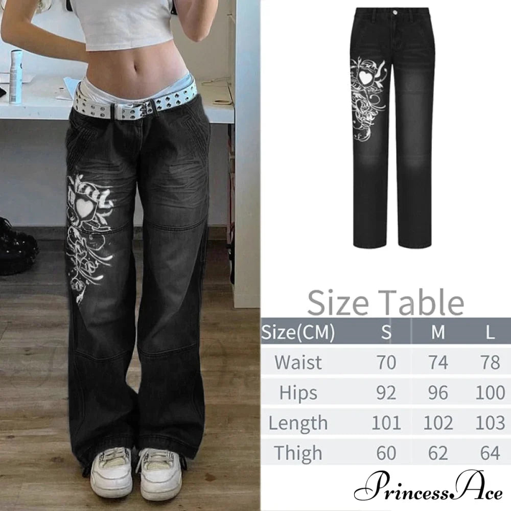 Wide Leg Oversize Y2K Patterned Baggy Winter Cargo Casual Jeans Low Autumn Waist Women's Trousers image 11