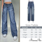 Wide Leg Oversize Y2K Patterned Baggy Winter Cargo Casual Jeans Low Autumn Waist Women's Trousers image 4