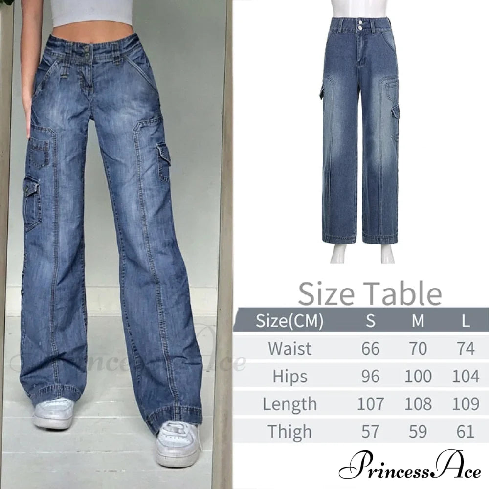 Wide Leg Oversize Y2K Patterned Baggy Winter Cargo Casual Jeans Low Autumn Waist Women's Trousers image 4
