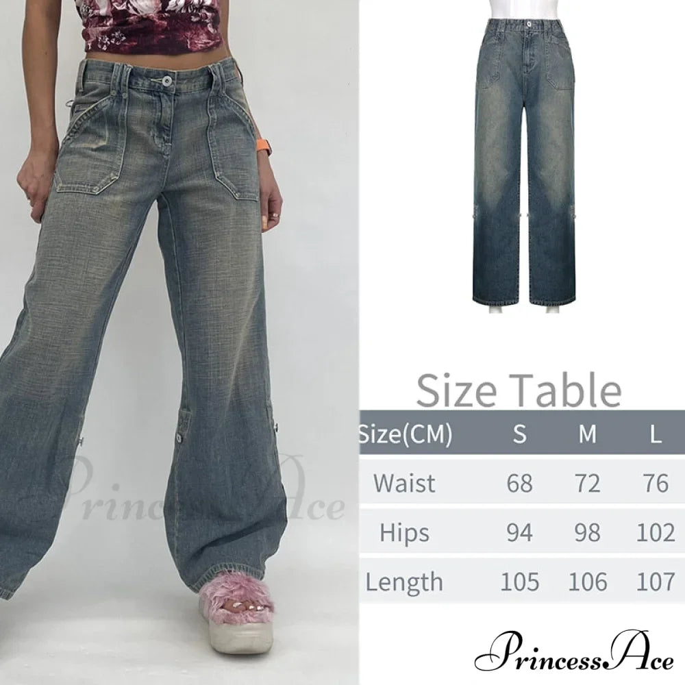 Wide Leg Oversize Y2K Patterned Baggy Winter Cargo Casual Jeans Low Autumn Waist Women's Trousers image 5
