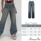 Wide Leg Oversize Y2K Patterned Baggy Winter Cargo Casual Jeans Low Autumn Waist Women's Trousers image 5