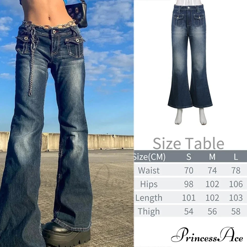Wide Leg Oversize Y2K Patterned Baggy Winter Cargo Casual Jeans Low Autumn Waist Women's Trousers image 6