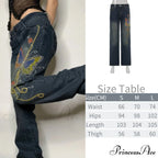Wide Leg Oversize Y2K Patterned Baggy Winter Cargo Casual Jeans Low Autumn Waist Women's Trousers image 7