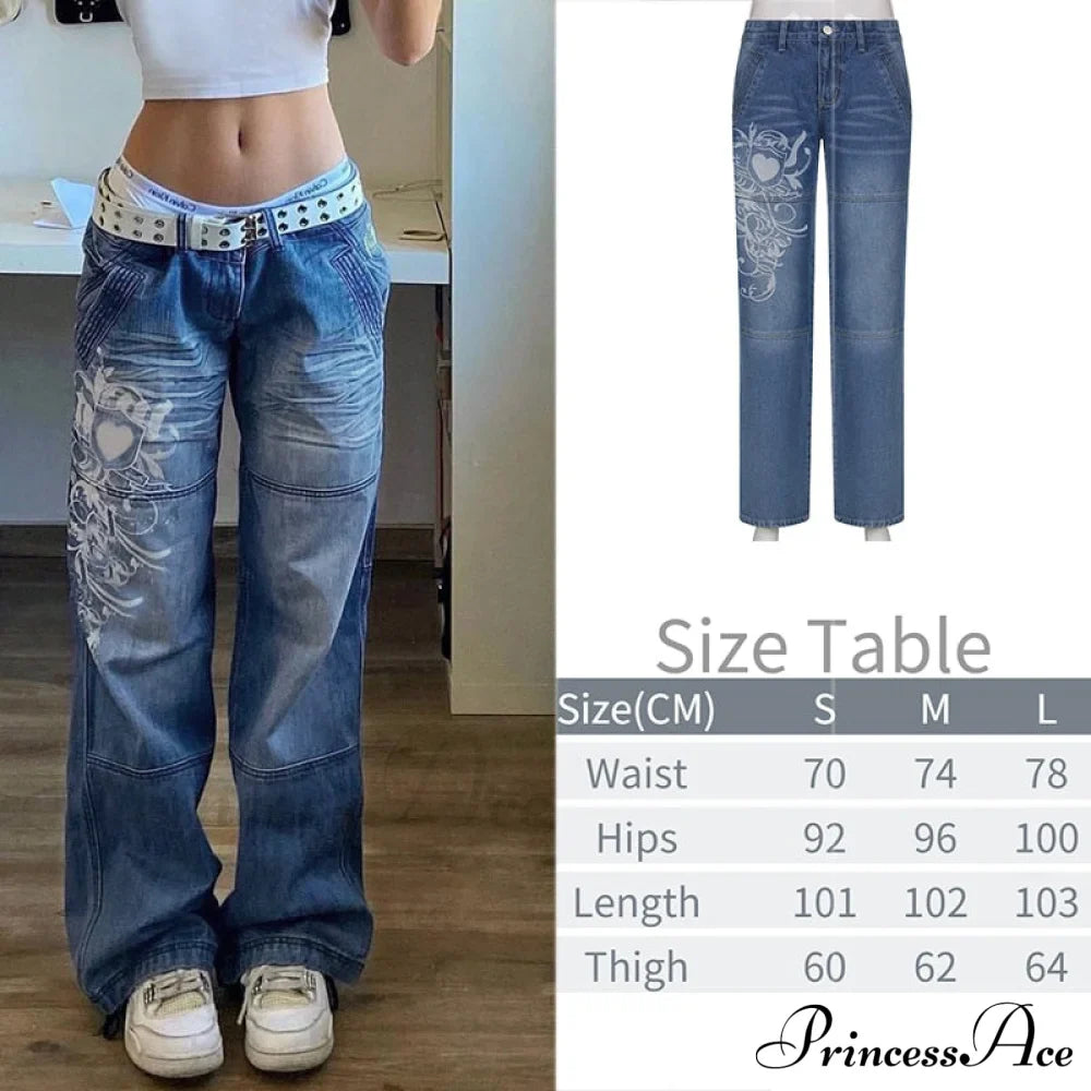 Wide Leg Oversize Y2K Patterned Baggy Winter Cargo Casual Jeans Low Autumn Waist Women's Trousers image 3