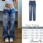 Wide Leg Oversize Y2K Patterned Baggy Winter Cargo Casual Jeans Low Autumn Waist Women's Trousers image 3