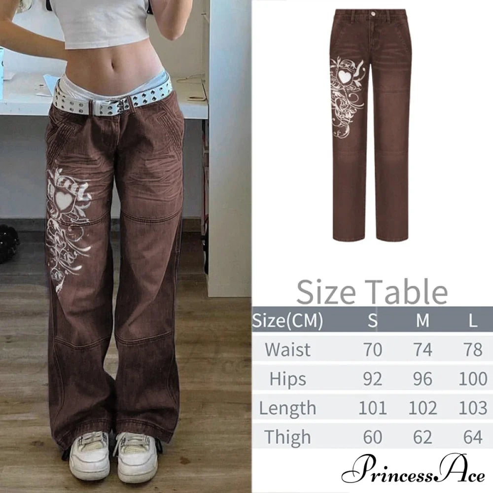 Wide Leg Oversize Y2K Patterned Baggy Winter Cargo Casual Jeans Low Autumn Waist Women's Trousers image 10