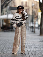 Wide Leg Pants High Waist Sequins Long Pants image 3