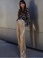 Wide Leg Pants High Waist Sequins Long Pants image 1