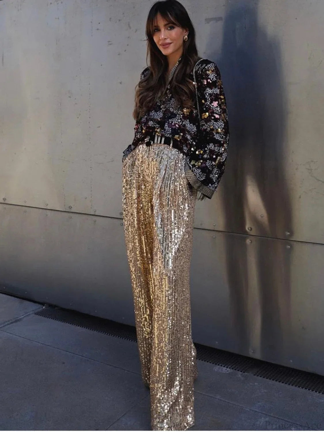 Wide Leg Pants High Waist Sequins Long Pants image 1