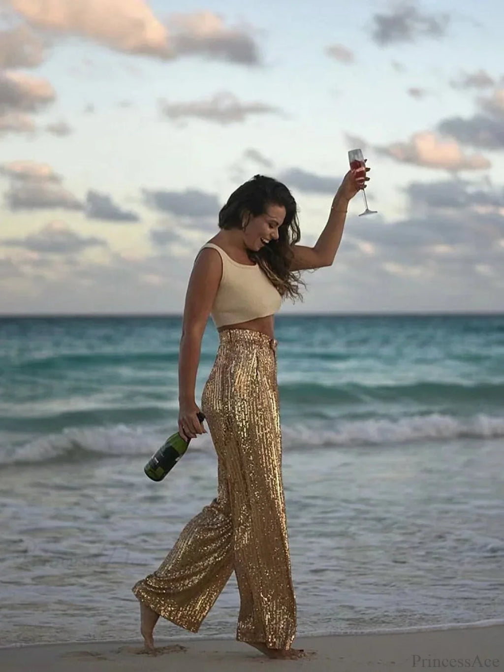 Wide Leg Pants High Waist Sequins Long Pants image 9