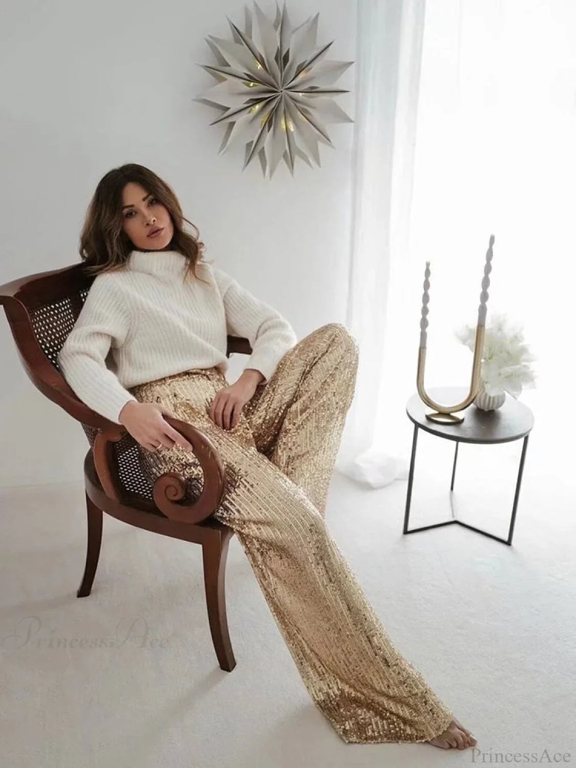 Wide Leg Pants High Waist Sequins Long Pants image 8