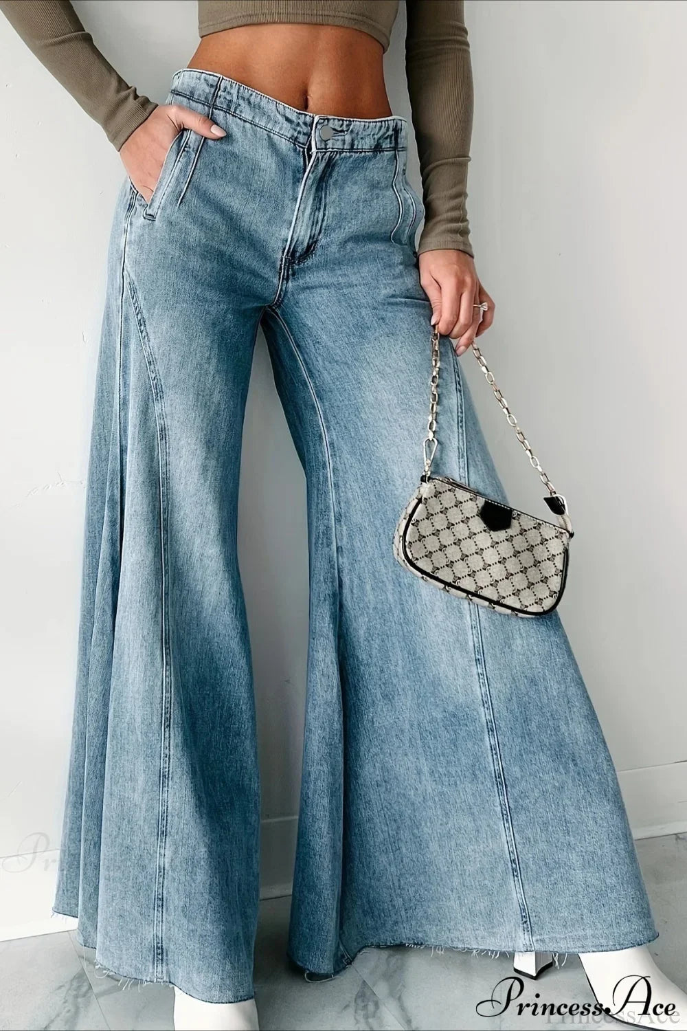 Wide Leg Washed Denim Elegant Simple Jeans image 3