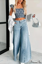 Wide Leg Washed Denim Elegant Simple Jeans image 2