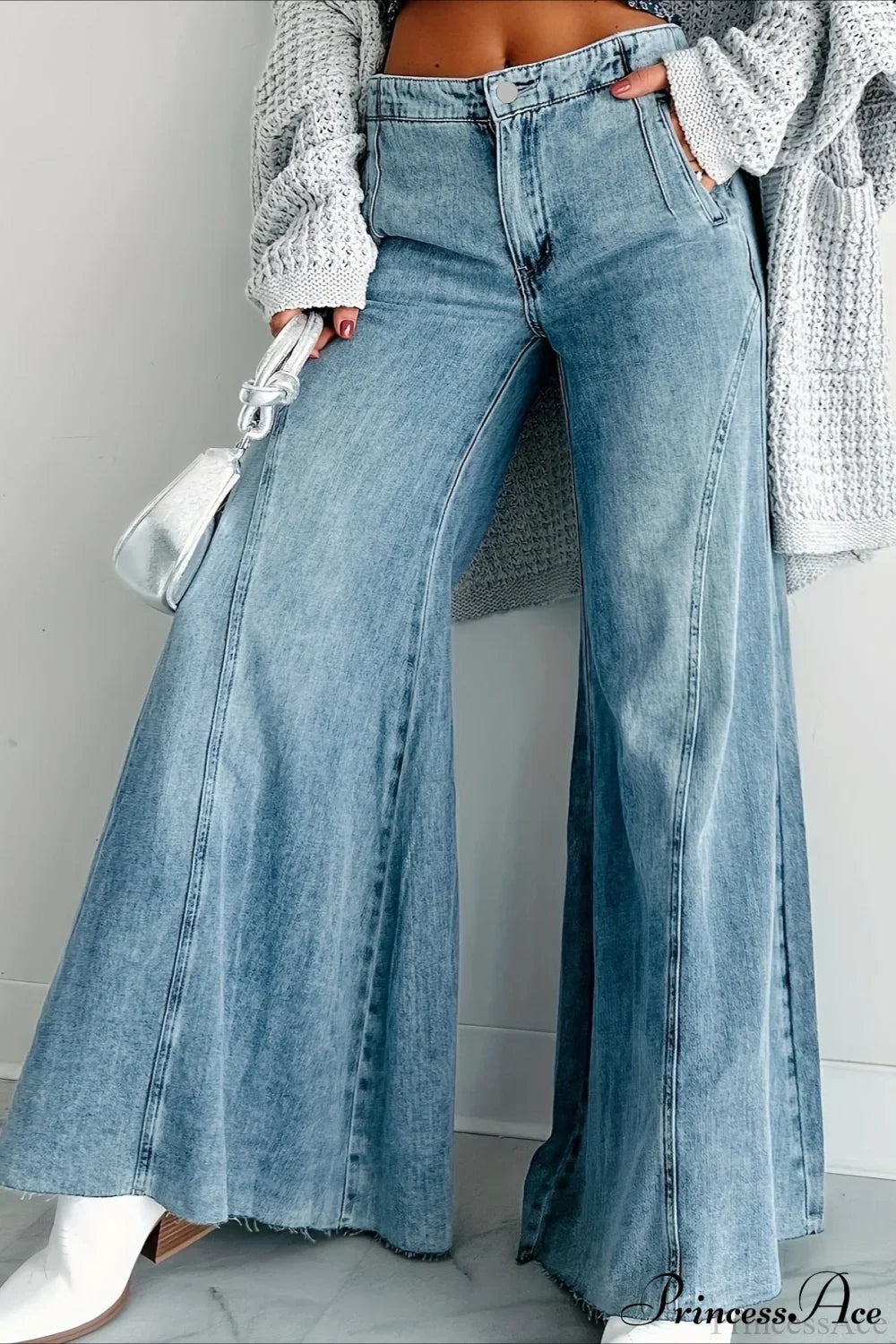Wide Leg Washed Denim Elegant Simple Jeans image 1