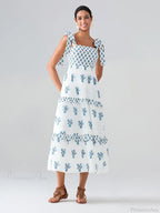 Wide Straps Flowy Floral Bohemian Beach Frill Trim Square Neck A-Line Dress image 2