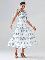Wide Straps Flowy Floral Bohemian Beach Frill Trim Square Neck A-Line Dress image 5