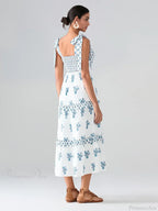 Wide Straps Flowy Floral Bohemian Beach Frill Trim Square Neck A-Line Dress image 6