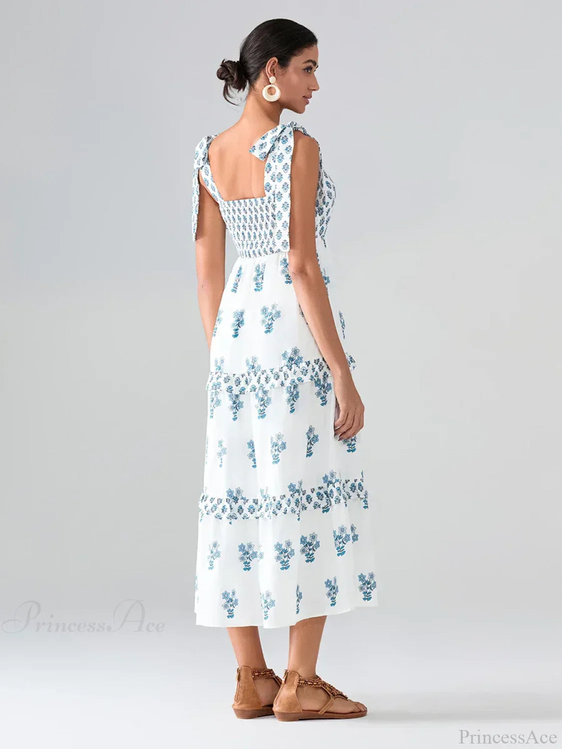 Wide Straps Flowy Floral Bohemian Beach Frill Trim Square Neck A-Line Dress image 6