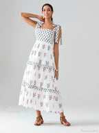 Wide Straps Flowy Floral Bohemian Beach Frill Trim Square Neck A-Line Dress image 1
