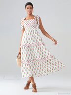 Wide Straps Flowy Floral Bohemian Beach Frill Trim Square Neck A-Line Dress image 8