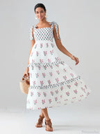 Wide Straps Flowy Floral Bohemian Beach Frill Trim Square Neck A-Line Dress image 4